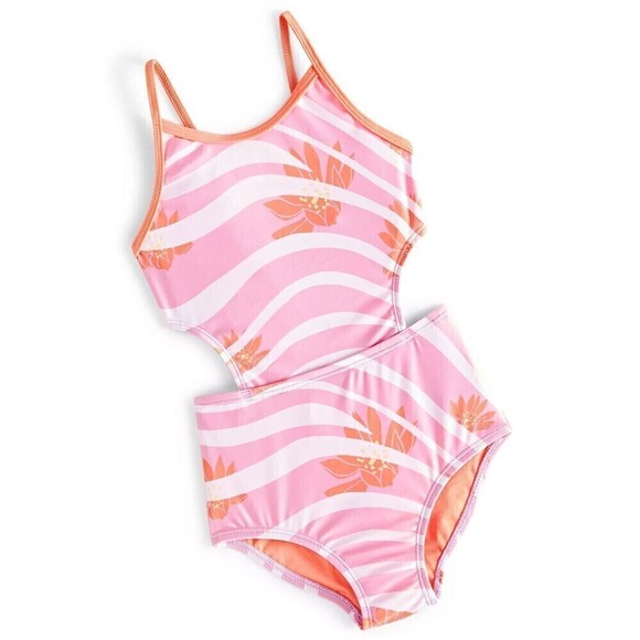 ID Ideology Toddler Little Girls One-Piece Wavy Floral Swimsuit Pink Fluorite 2T - Picture 1 of 1